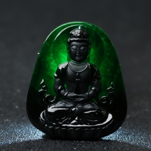 糯冰种墨翠观音吊坠