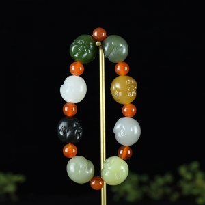 山料和田玉多宝佛头单圈手串