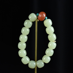 山料和田黄玉老形珠单圈手串