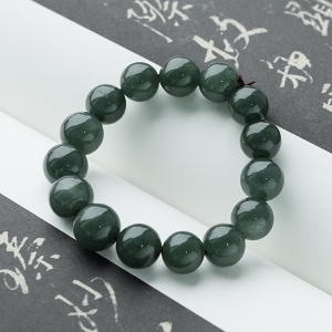 12mm油青种翡翠单圈手串