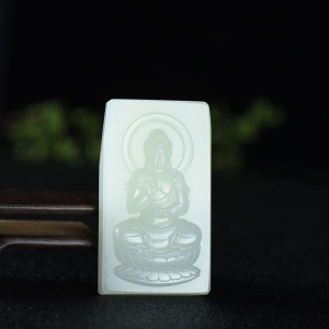 籽料和田白玉阿弥陀佛吊坠