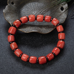 沙丁珊瑚桶珠单圈手串