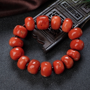 阿卡珊瑚鼓珠单圈手串