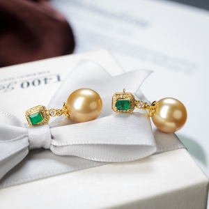 18K海水金色珍珠耳坠