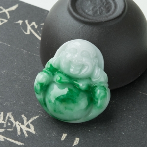 糯种飘翠翡翠弥勒佛吊坠