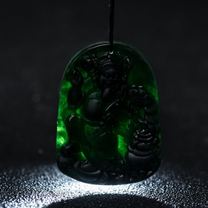 糯冰种墨翠财神爷吊坠