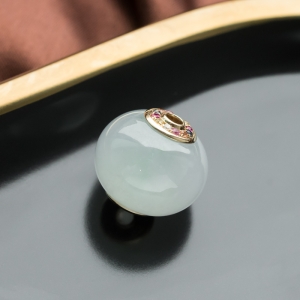 18K糯冰种翡翠鼓珠吊坠