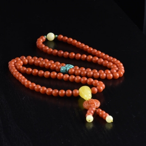 6.5mm柿子红南红108佛珠