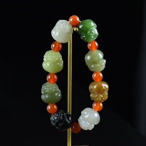 山料和田玉多宝福猪单圈手串