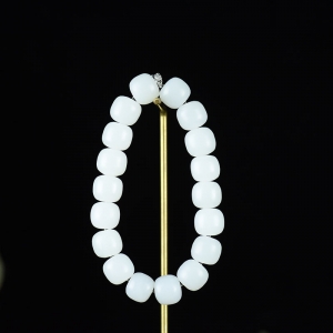 山流水料和田羊脂白玉老形珠单圈手串