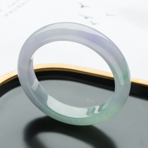 56.5mm糯冰种春带彩翡翠平安镯