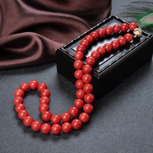 10mm沙丁珊瑚圆珠项链