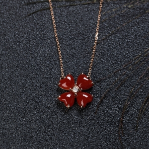 18K阿卡牛血红珊瑚花朵项链