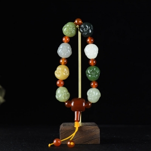 山料和田玉多宝弥勒佛单圈手串