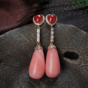 18K深水珊瑚水滴耳坠