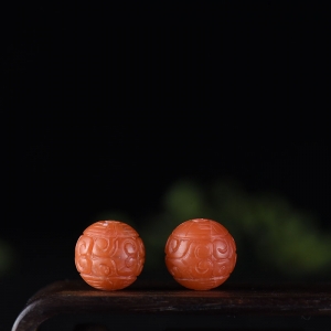 12mm柿子红南红回纹珠圆珠配件