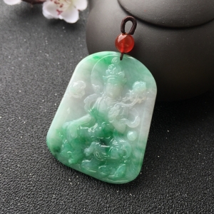 糯冰种飘翠翡翠大势至吊坠