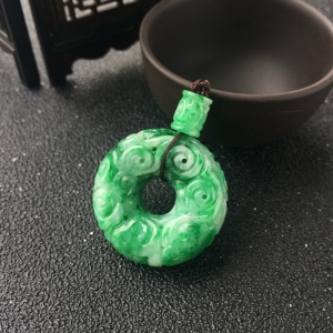 糯冰种飘翠翡翠仿古平安扣吊坠