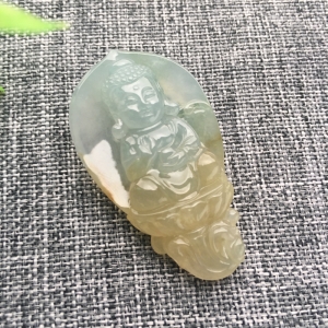 冰种飘黄翡翡翠宝宝佛吊坠