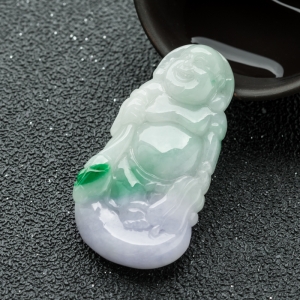 糯种春带彩翡翠弥勒佛吊坠
