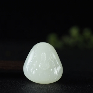 籽料和田白玉花开见佛吊坠