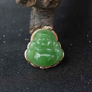 18K山料和田碧玉弥勒佛吊坠