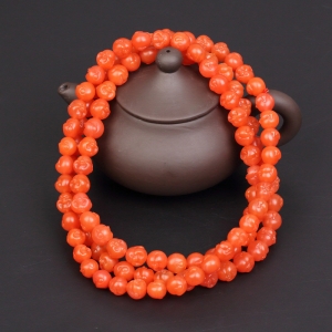 樱桃红南红佛头珠多圈手串