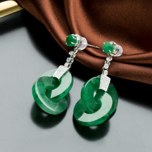 18K糯冰种翠绿翡翠耳坠
