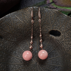 18K深水珊瑚圆珠耳坠