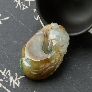糯冰种黄加绿翡翠弥勒佛吊坠