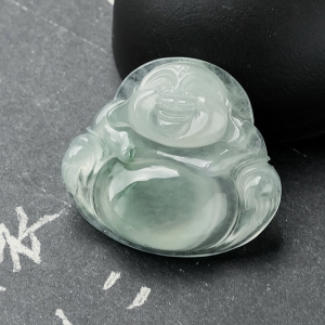 冰种飘花翡翠弥勒佛吊坠