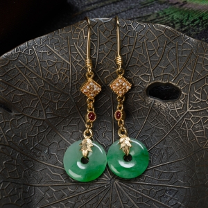 18K糯冰种飘翠翡翠平安扣耳坠