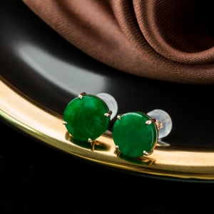 18K糯冰种翠绿翡翠耳钉
