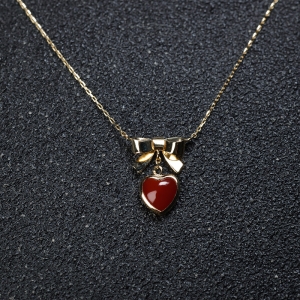 18K阿卡牛血红珊瑚心形项链