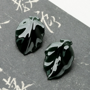 糯冰种墨翠金枝玉叶吊坠（一对）