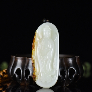 山流水料和田白玉观音吊坠