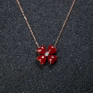 18K阿卡牛血红珊瑚花朵项链