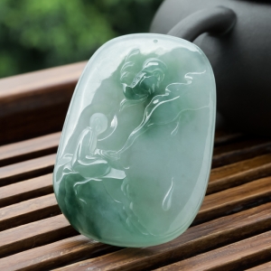 糯冰种飘花翡翠悟道吊坠