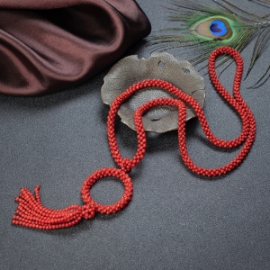 沙丁珊瑚圆珠编织毛衣链