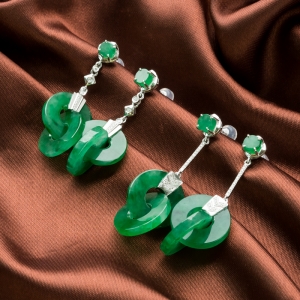 18K糯冰种翠绿翡翠耳坠（单件）