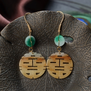 18K糯冰种黄翡双喜耳坠