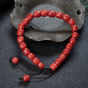 沙丁珊瑚桶珠单圈手串