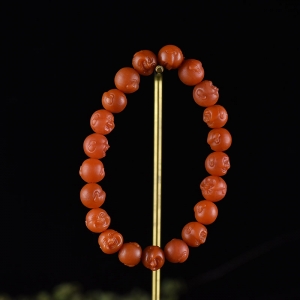 柿子红南红佛头单圈手串