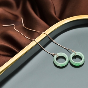 银镶糯冰种飘翠翡翠耳坠