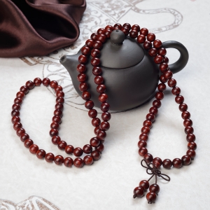 8mm半星半留疤鸡血红小叶紫檀佛珠
