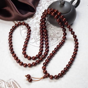 10mm半星鸡血红小叶紫檀佛珠