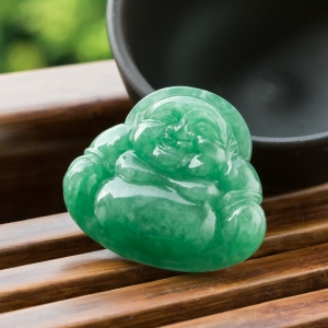 糯种豆绿翡翠弥勒佛吊坠