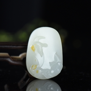 籽料和田白玉富贵有喜吊坠