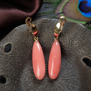 18K深水珊瑚水滴耳坠