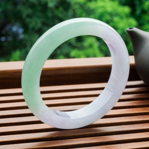 59.5mm糯冰种春带彩翡翠平安镯